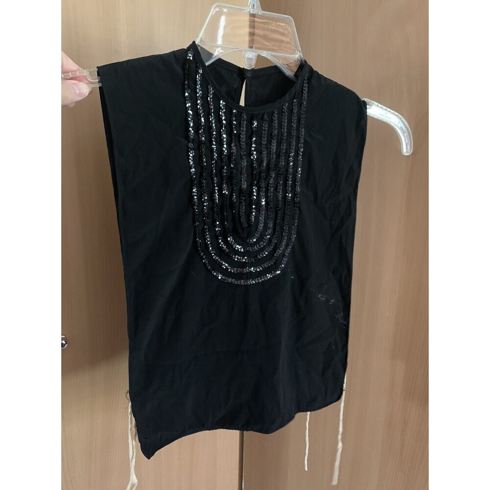 Vintage Early-Mid Century Dickey Blouse Black Sequins Top Camisole Ties on Sides